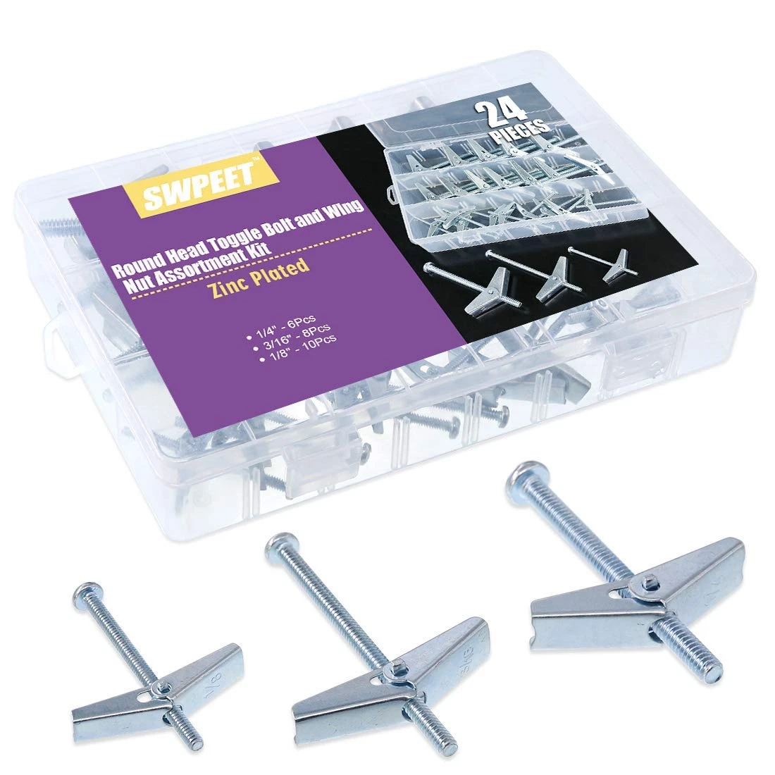 CIRCLE- Assorted 24 Pcs Toggle Bolt And Wing Nut Kit For Hanging Heavy Items On Drywall