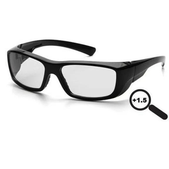 CIRCLE- Black Clear Magnifying Protective Reading Safety Glasses Full Readers +1.5 Z87+