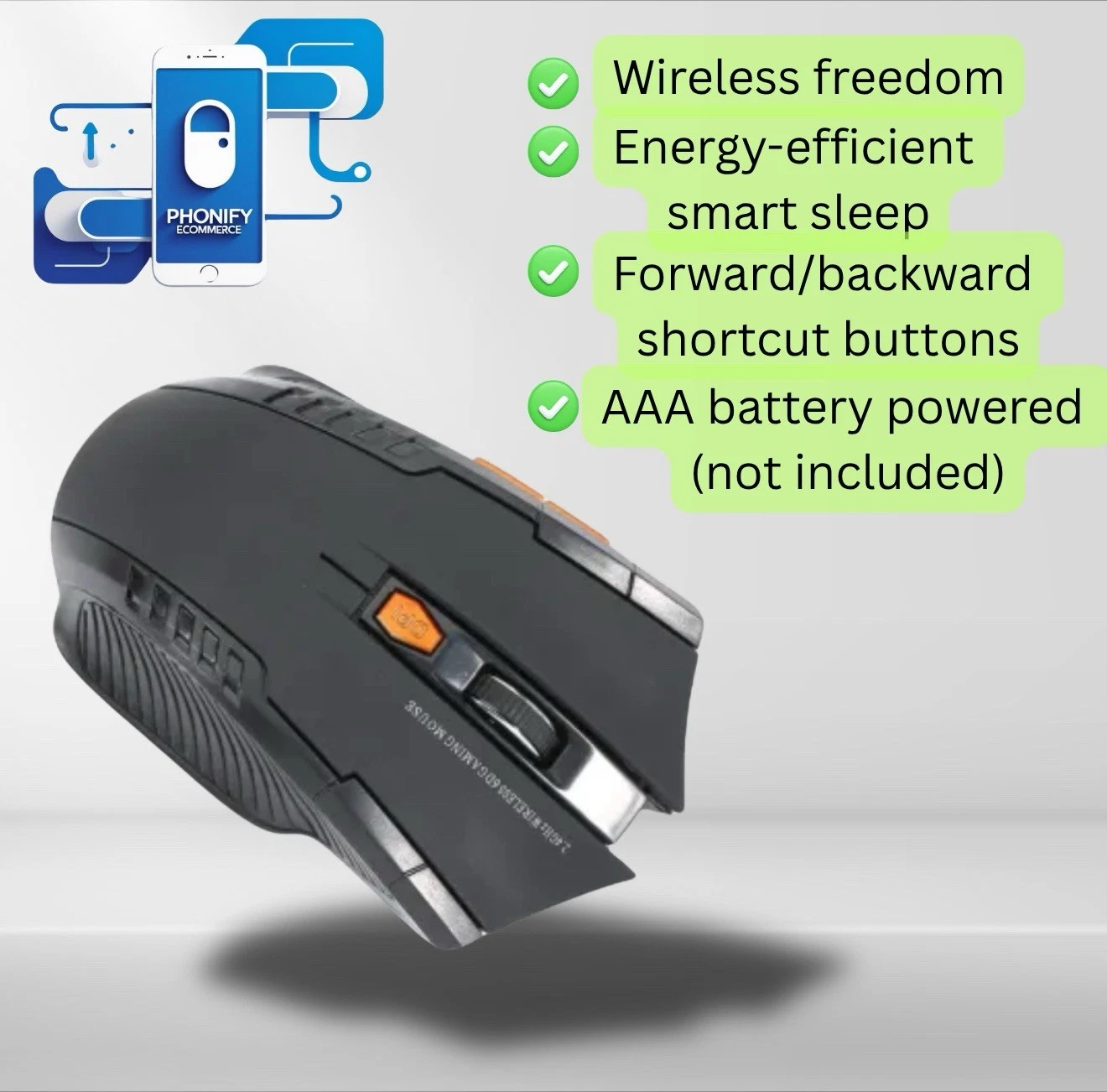 CIRCLE- Black Wireless Gaming Mouse 2.4 G Portable Optical Desktop Laptop 4 Buttons