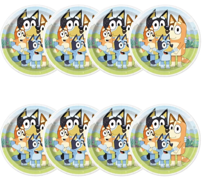CIRCLE- Bluey 9" Party Plates 8Ct | Birthday Supplies | Kids Cartoon Theme Decor