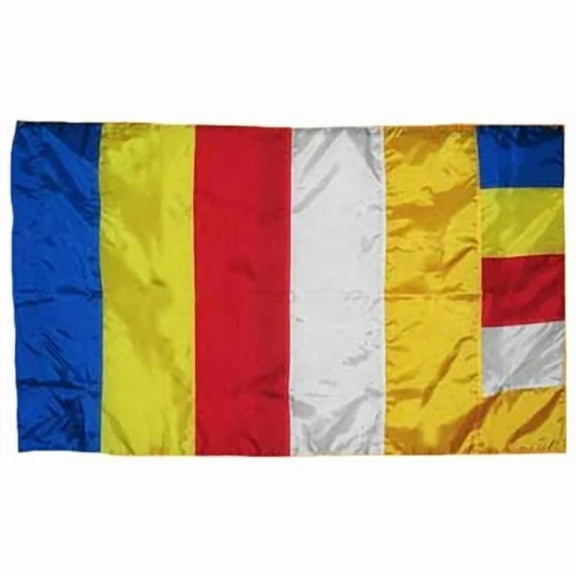 CIRCLE- Buddha Buddhist Flag 3X5 Super Polyester, Canvas Header & Brass Grommets