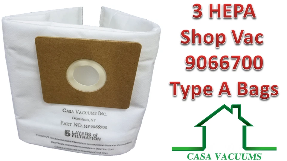 CIRCLE- Casa Vacuums 3 Pk Shop Vac 1.5 Gallon Hepa Type A Bags Wet/Dry Sv-9066700 90667