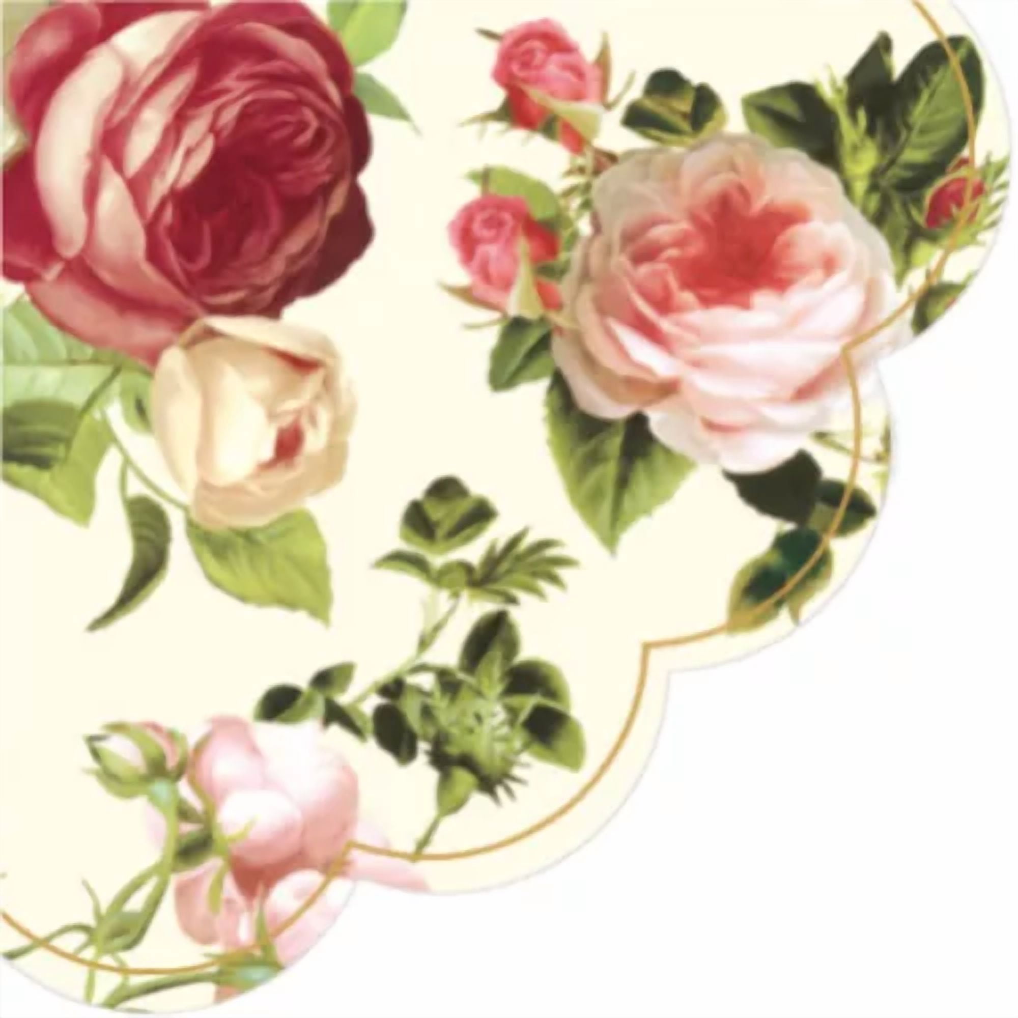 CIRCLE- Decoupage Craft Paper Round Napkins 24 Pcs Ø12.6? Pale Pink, Yellow,Purple Roses