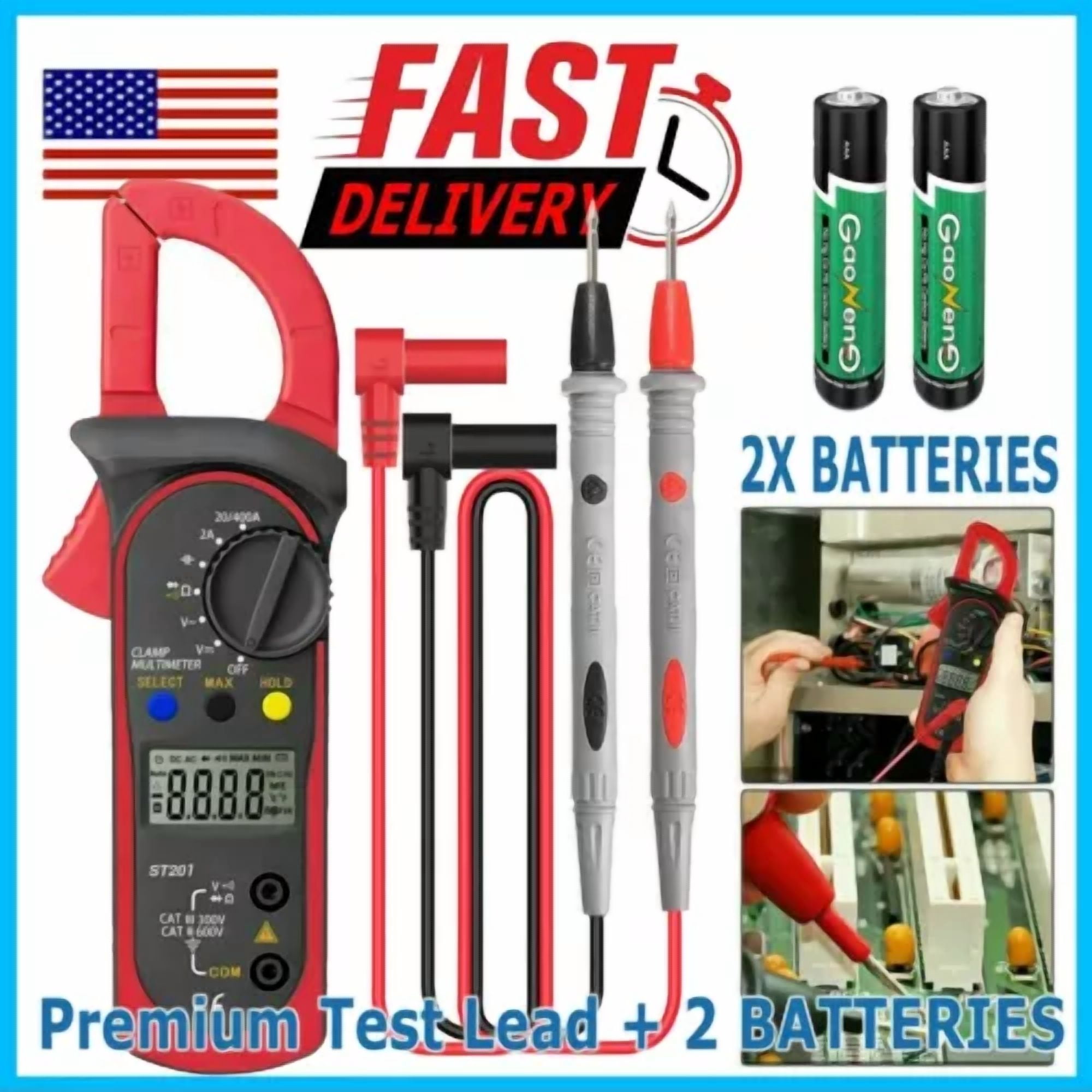 CIRCLE- Digital Multimeter Tester Ac Dc Volt Ohm Amp Clamp Meter Auto Range Lcd Handheld