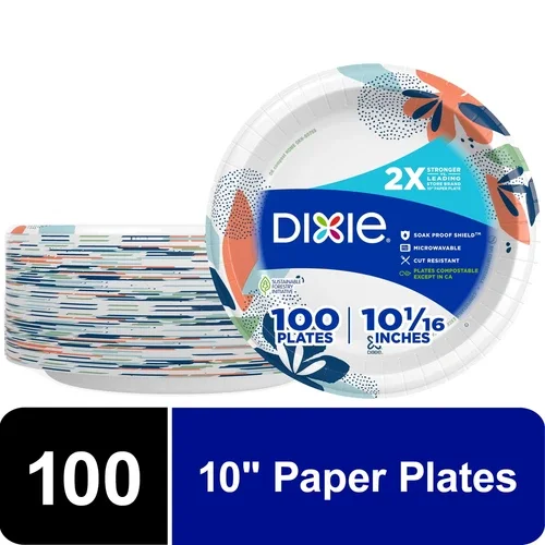 CIRCLE- Dixie Everyday Disposable Paper Plates, 10", Multi-Color, 100 Count
