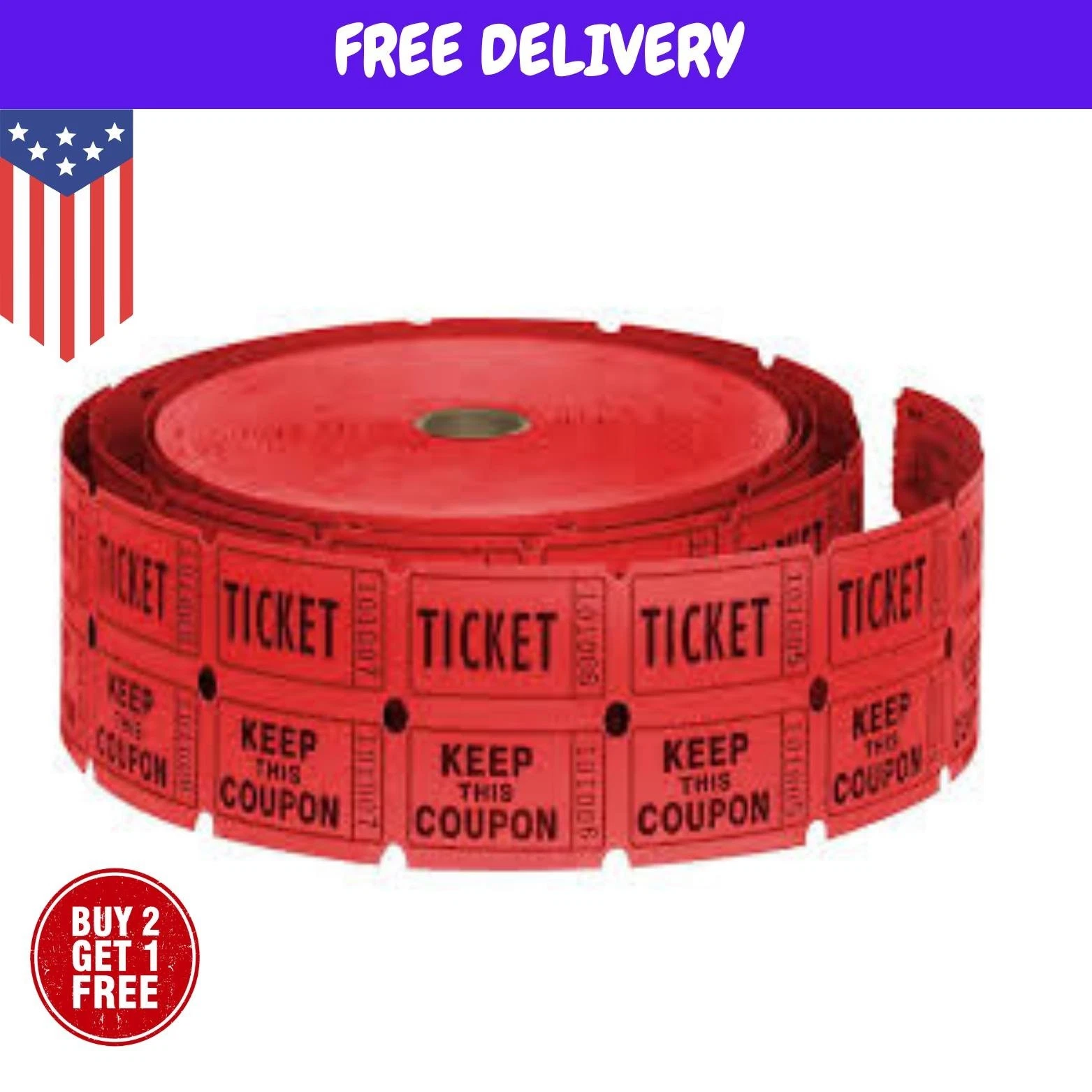 CIRCLE- Double Roll Raffle Tickets- Roll Of 2000 Tickets Red And Green For Party
