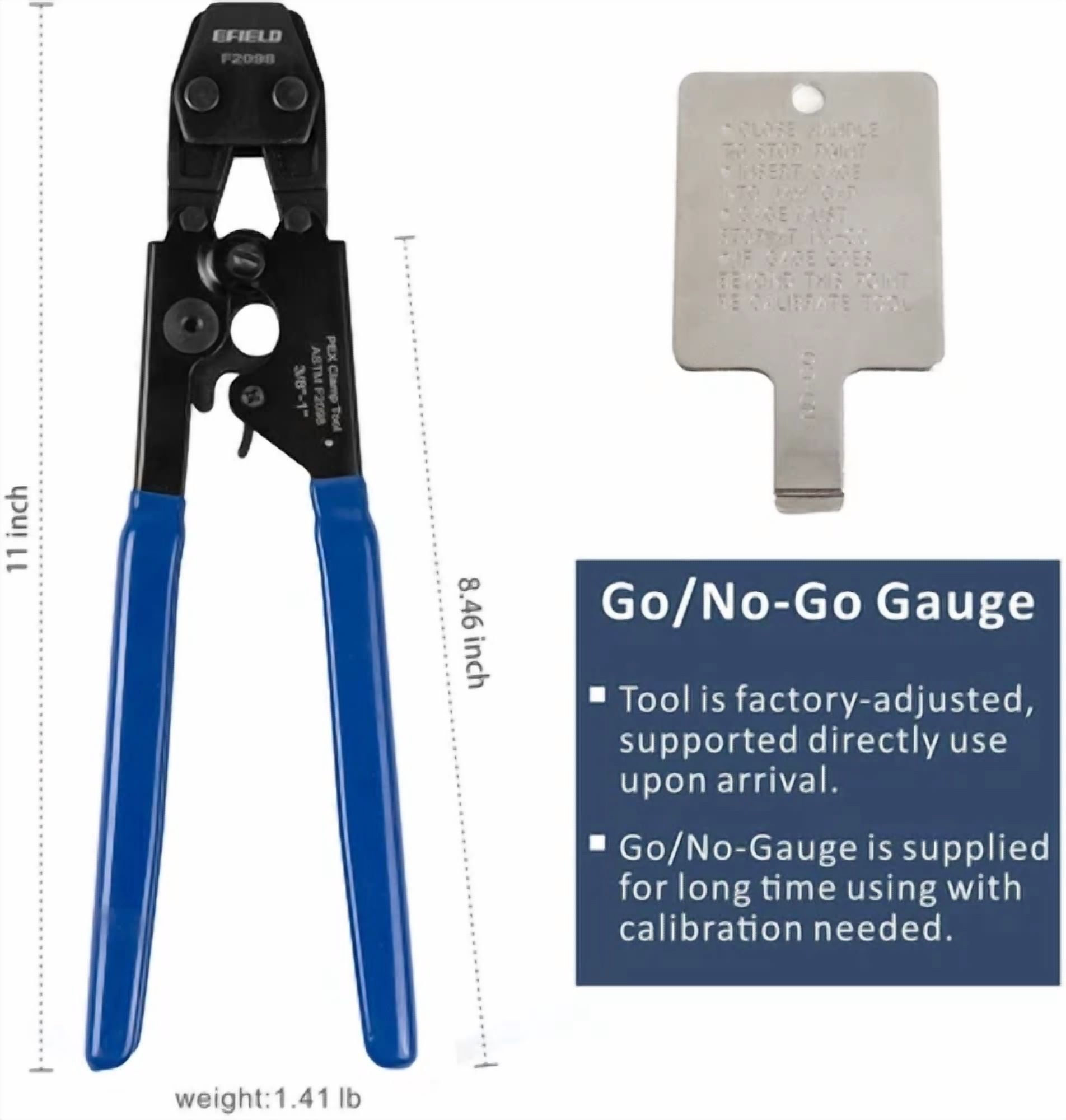 CIRCLE- Efield Pex Cinch Clamps Crimping Tool For Ss Clamps 3/8-1& Go/No-Go Gauge