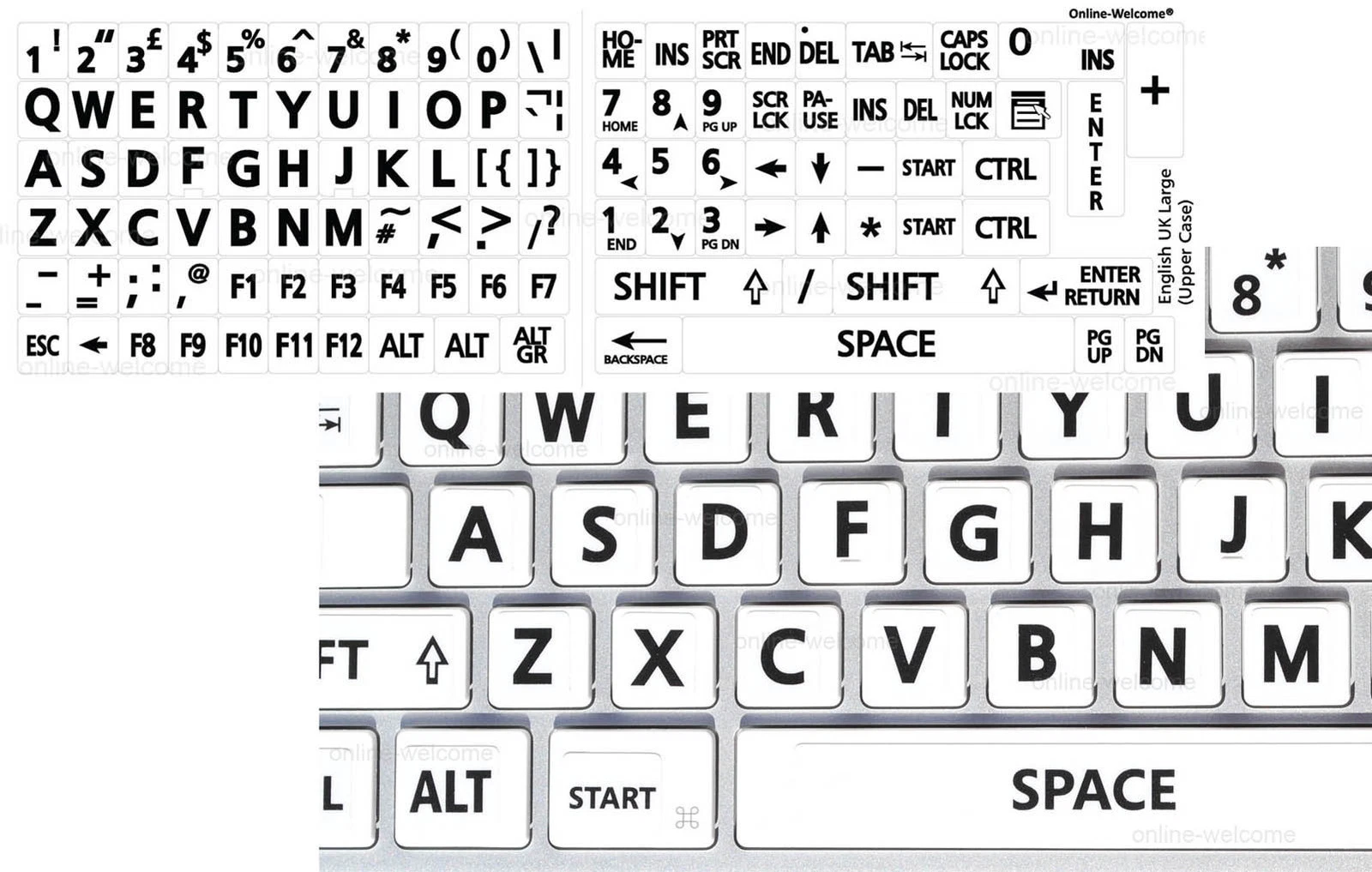 CIRCLE- English Uk Large White Letters Keyboard Sticker
