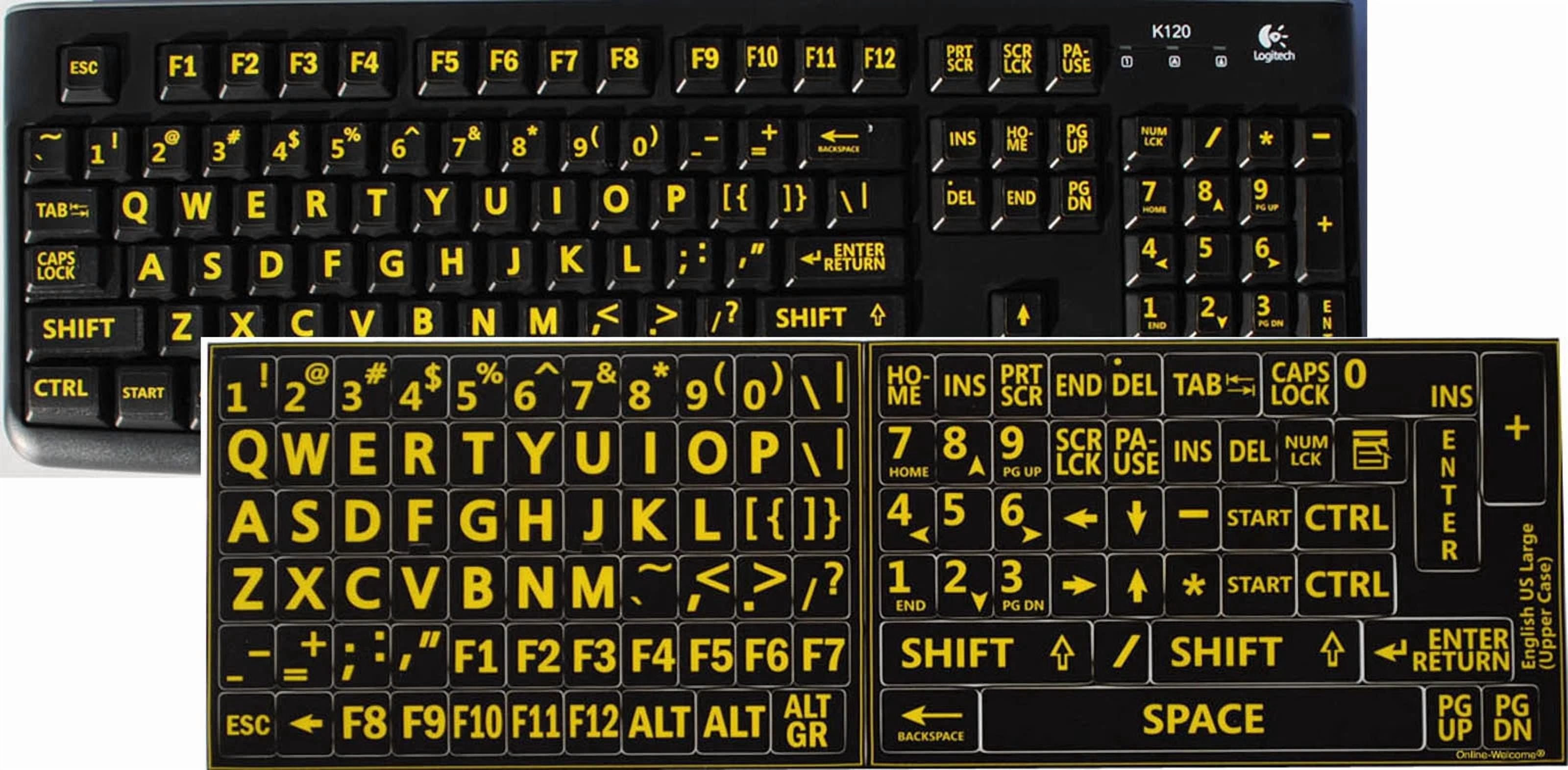 CIRCLE- English Us Keyboard Sticker Large Letters Black-Yellow Lettering