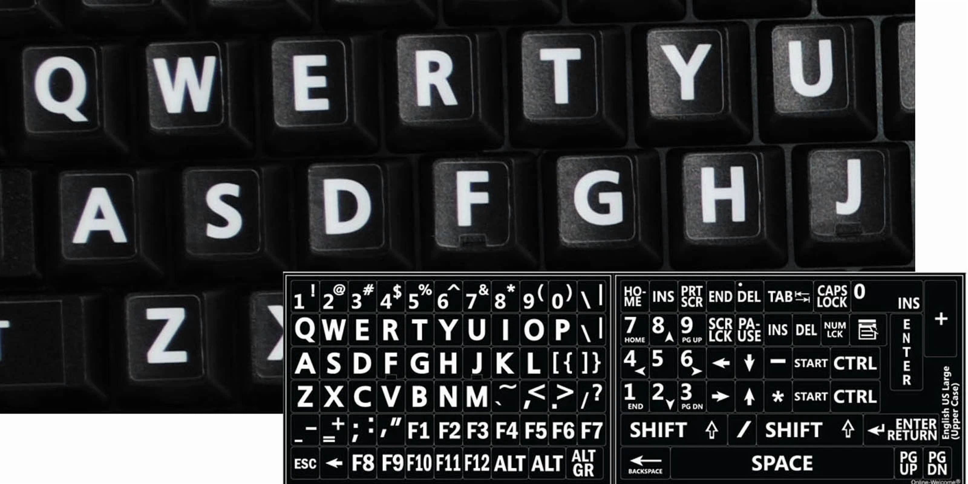 CIRCLE- English Us Keyboard Sticker Large White Letters Black Background-Computer Laptop