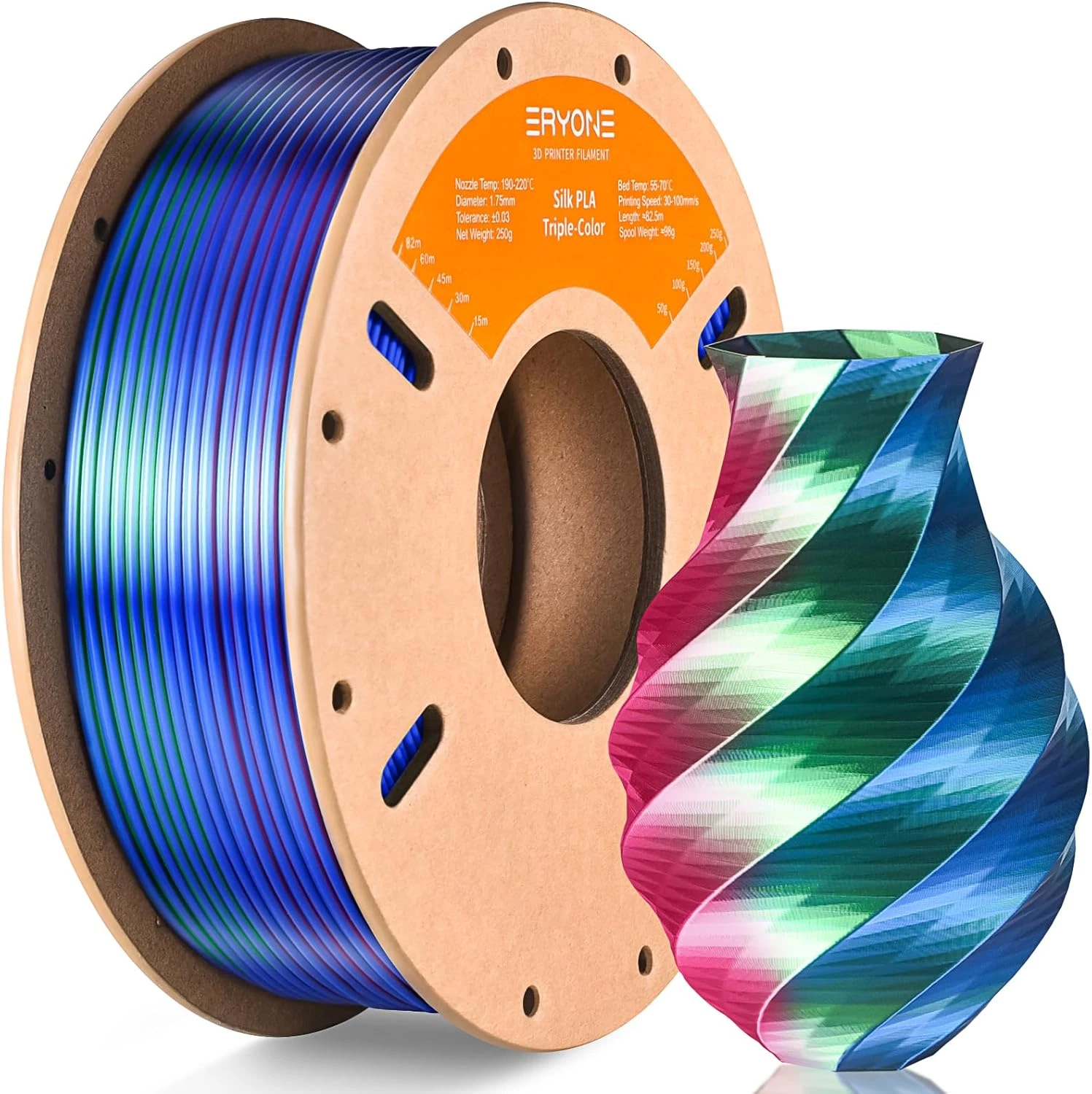 CIRCLE- Eryone Silk Tri Color Pla Filament 3D Printer 1.75Mm +/- 0.03Mm Multicolor Fi...