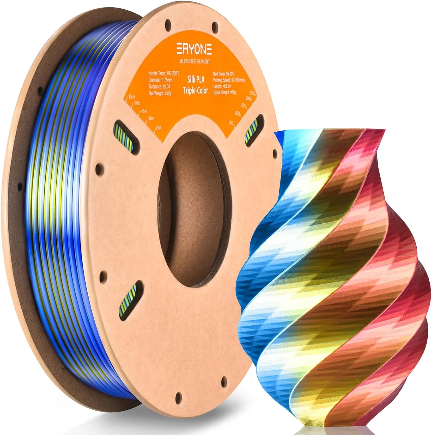 CIRCLE- Eryone Silk Tri Color Pla Filament 3D Printer 1.75Mm +/- 0.03Mm, Multicolor