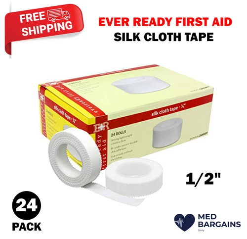 CIRCLE- Ever Ready First Aid Adhesive Silk-Like Cloth Tape 1/2" X 10 Yd - 24 Pack