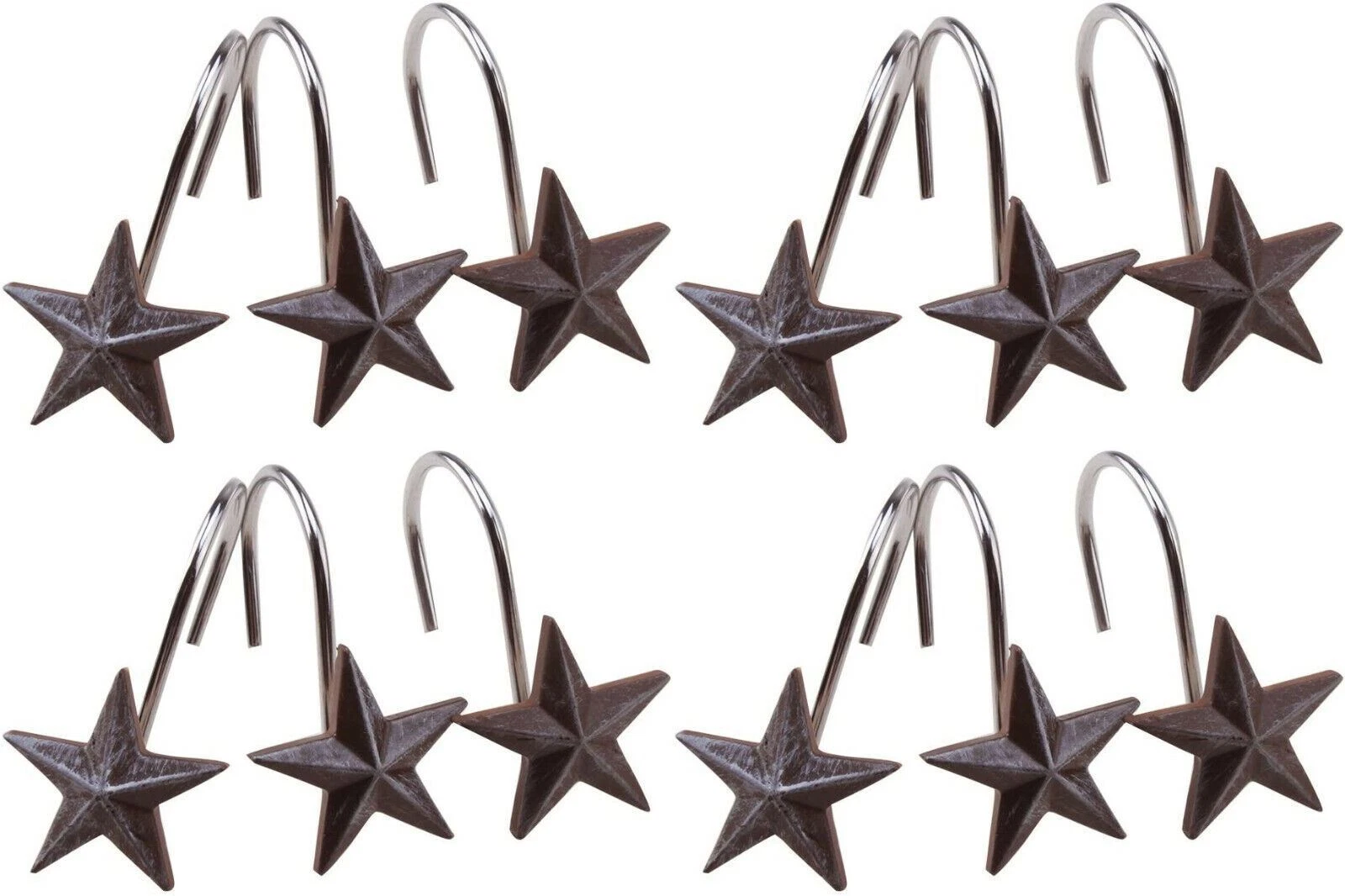CIRCLE- Farmhouse Star Anti-Rust Shower Curtain Hooks - New - 12 Shower Curtain Rings
