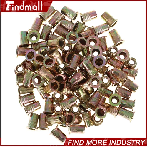 CIRCLE- Findmall 100Pcs M6 Metric Carbon Steel Rivet Nut Flat Head Threaded Nutsert