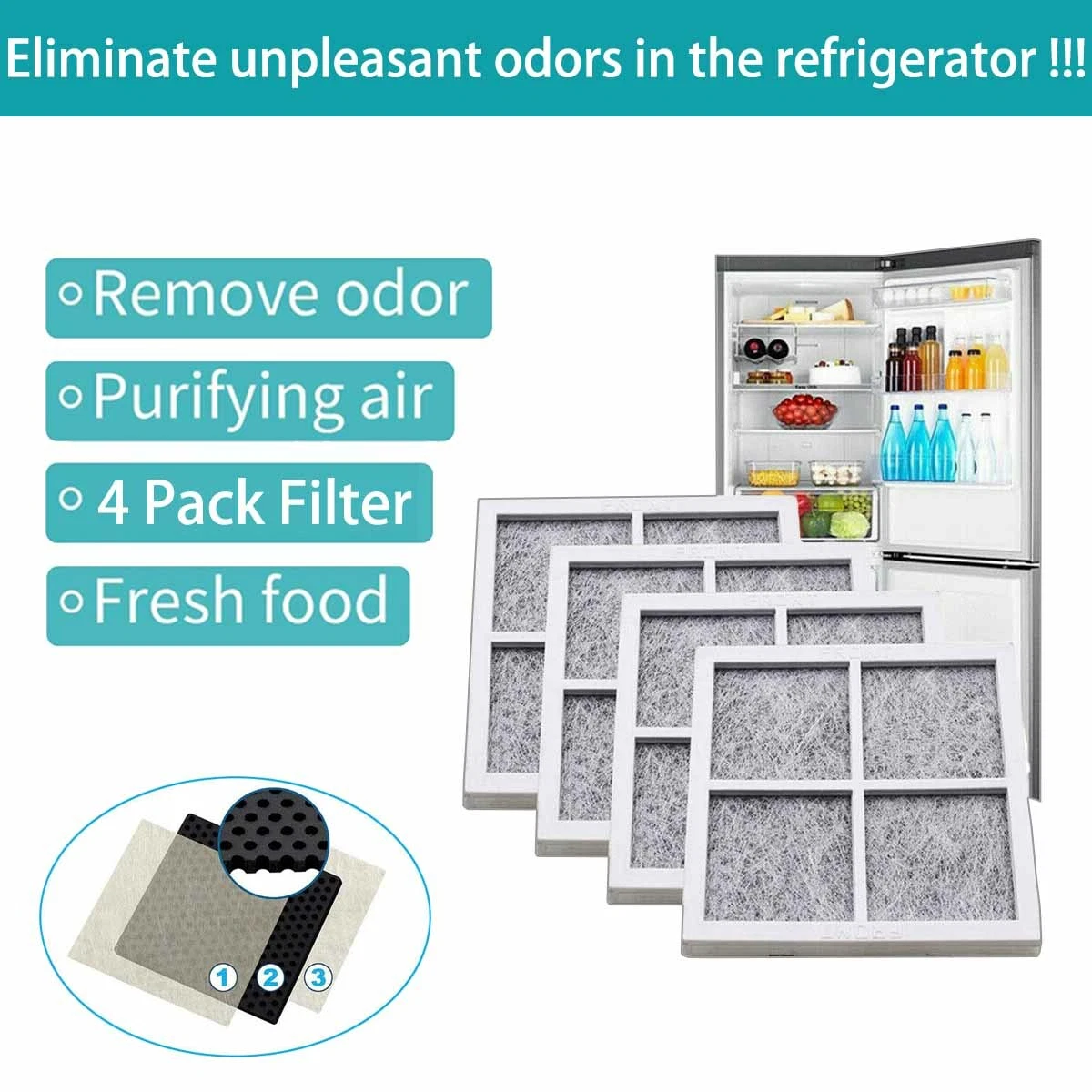 CIRCLE- For Lg Lt120F Lfx29945St Fresh Air Replacement Refrigerator Air Filter 4 Pack