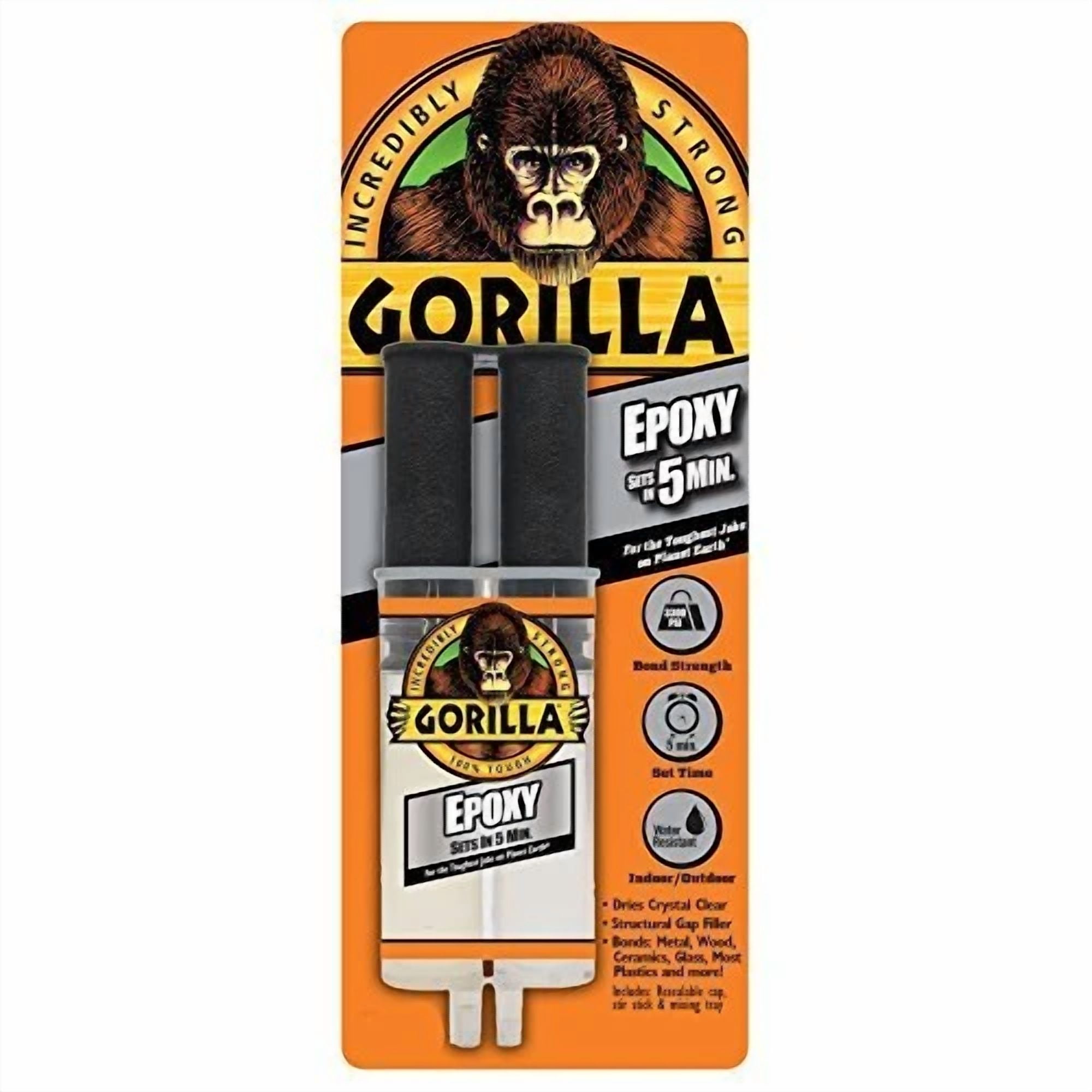 CIRCLE- Gorilla Glue Clear Epoxy Syringe Bonds Steel, Aluminum, Wood, Ceramic, Tile, Pls
