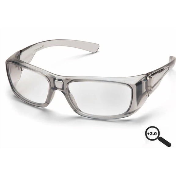 CIRCLE- Gray Clear Full Readers Magnifying Protective Reading Safety Glasses +2.0 Z87+