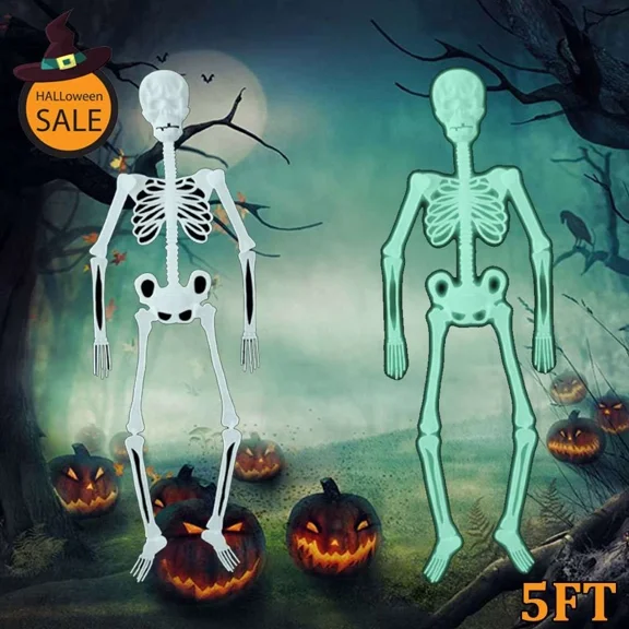 CIRCLE- Halloween Human Skeleton Luminous Poseable Full Life Size Decoration Party Prop