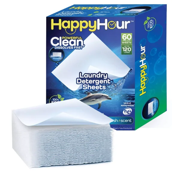 CIRCLE- Happy Hour Laundry Detergent Sheets Eco Friendly Color Safe 60 Sheets 120 Loads