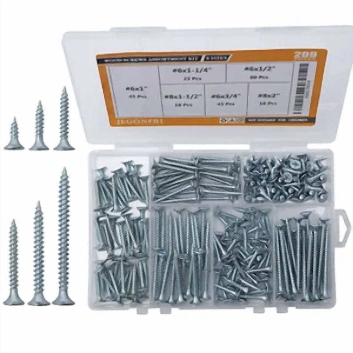 CIRCLE- High Hardness Wood Screws Assortment Kit 209 Pcs Phillips Drive Flat Head 6 Size