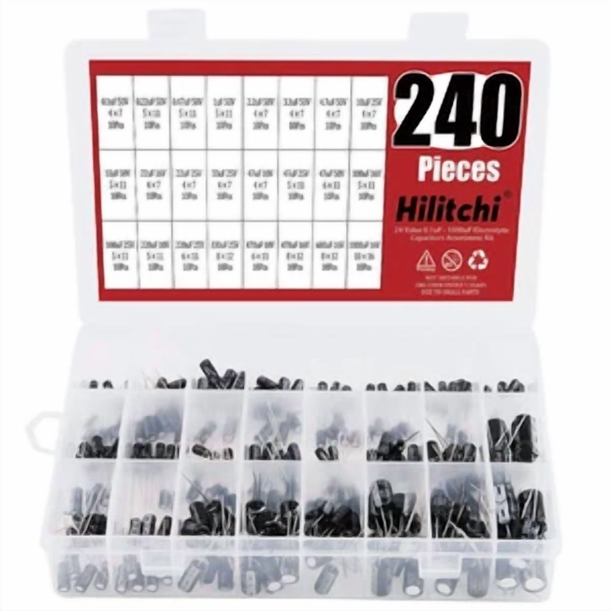 CIRCLE- Hilitchi 240-Pcs 24 Values Black Electrolytic Capacitors Assorted Assortment Kit