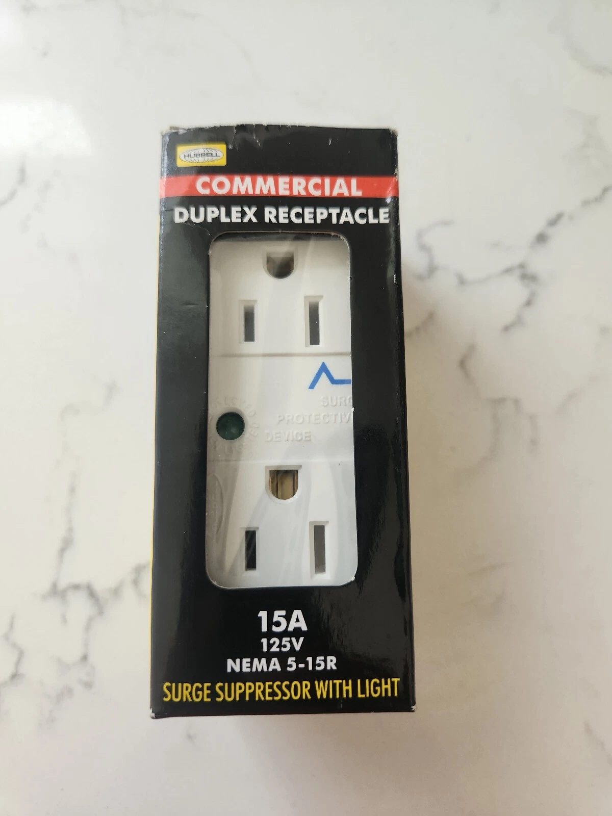 CIRCLE- Hubbell Commercial Duplex Outlet 15A Nema 5 Surge Suppressor 5260Wsaz White New