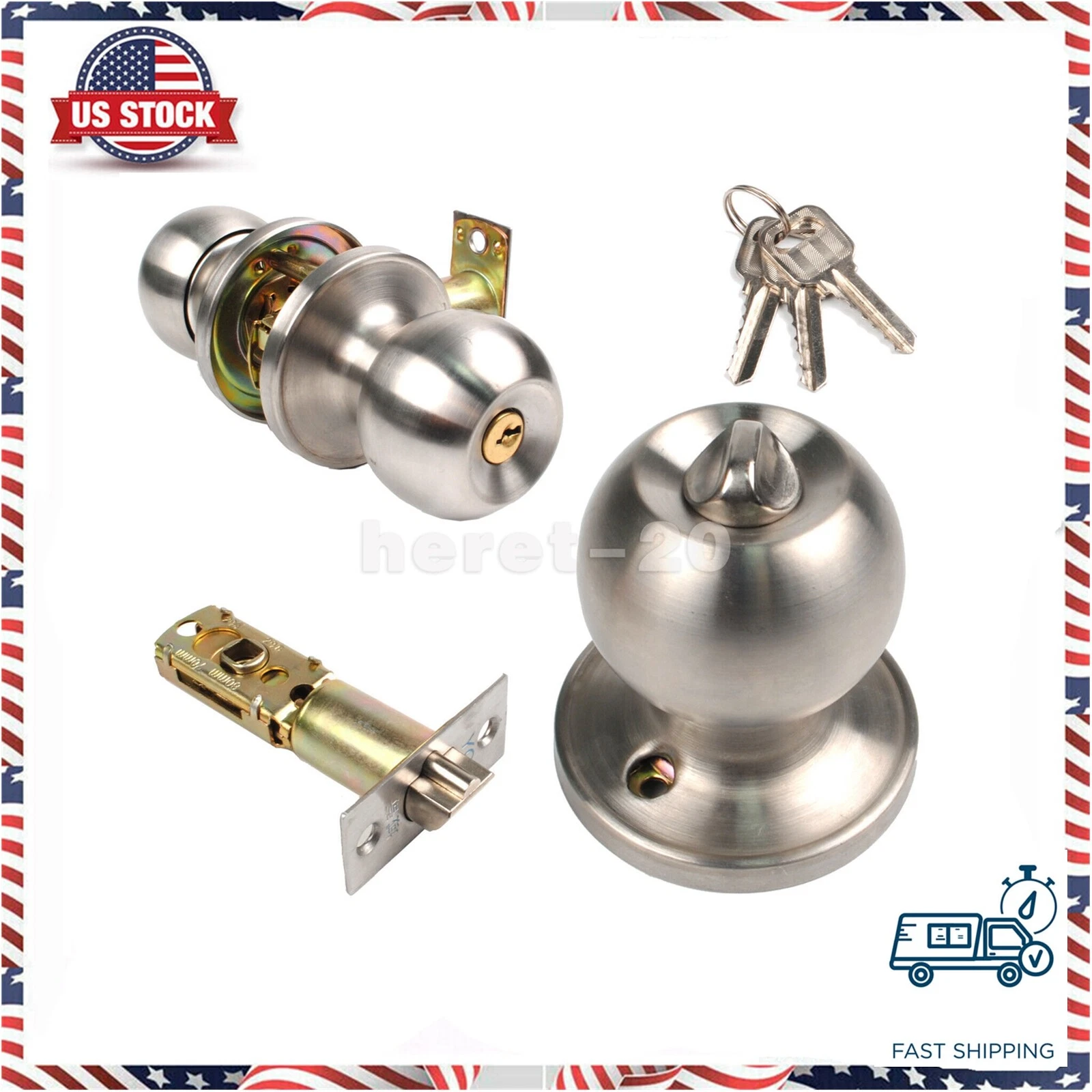 CIRCLE- Interior Privacy Door Knob Keyed Locking Door Handles For Bedroom Or Bathroom