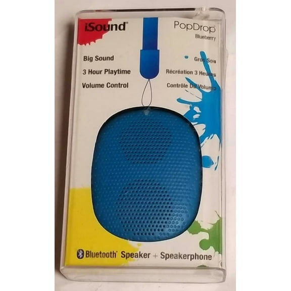 CIRCLE- Isound Popdrop Blueberry Bluetooth Wireless Speaker Speakerphone Blue