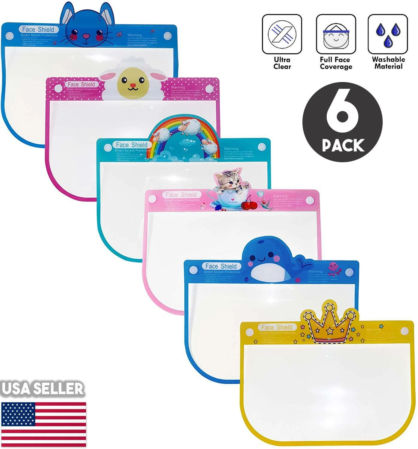 CIRCLE- Kids Safety Face Shield Visor, Reusable Adjustable Anti-Fog Layer Protect 6Pcs
