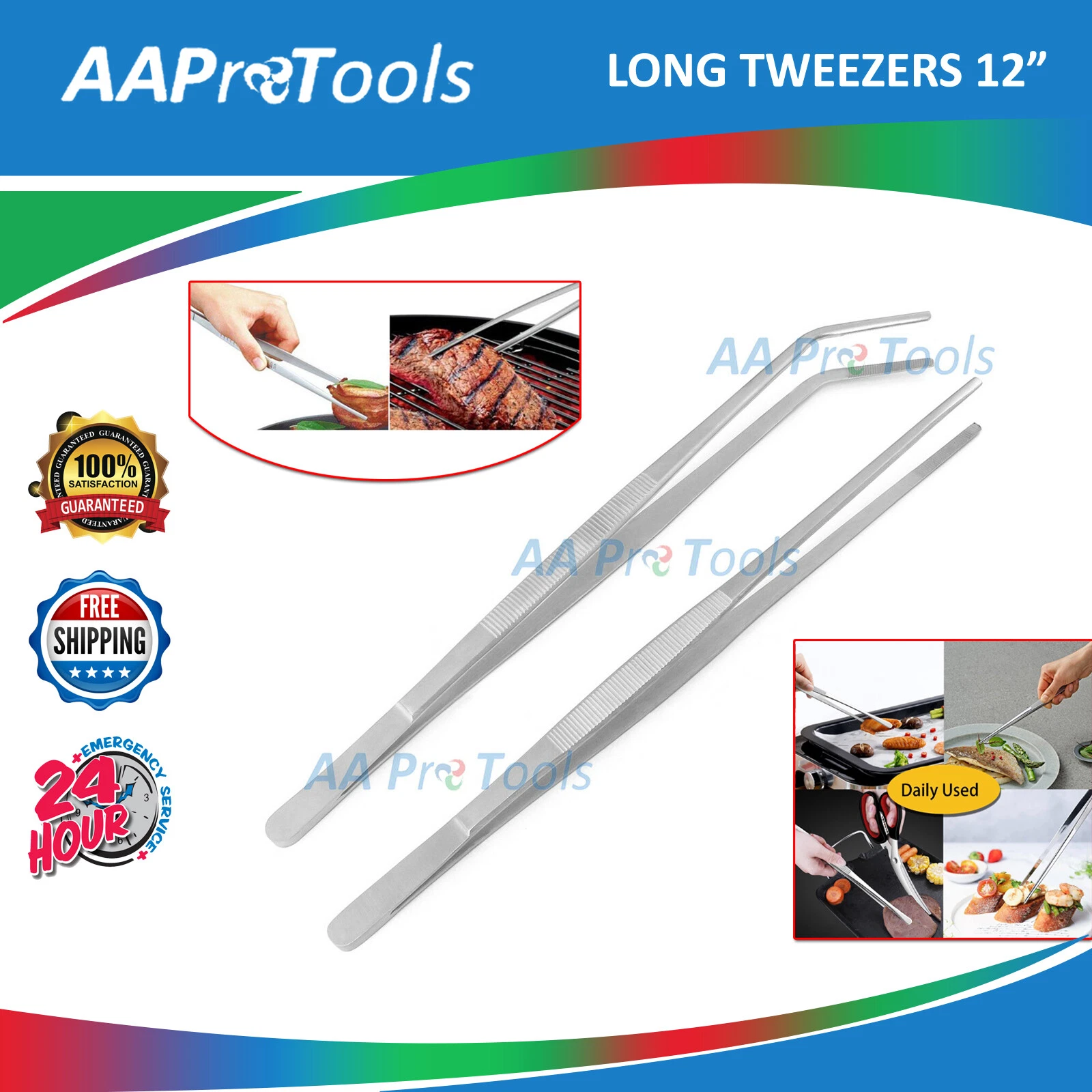 CIRCLE- Kitchen New Tweezers Long Tweezers Set Aa Pro 2 Pcs 12 Stainless Steel Food...