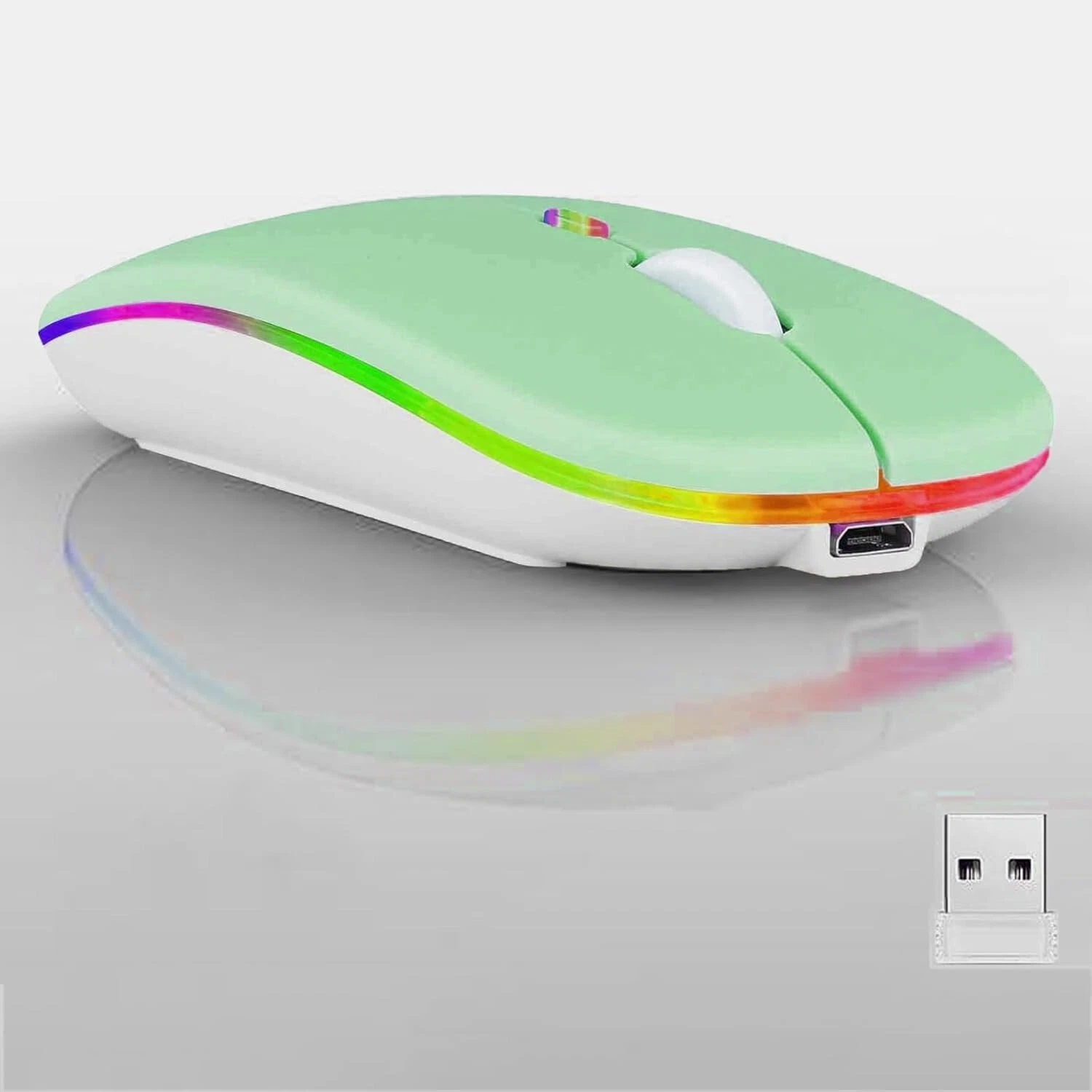 CIRCLE- Led Dual Mode Rechargeable Wireless Bluetooth Mouse Silent Slim Laptop Green