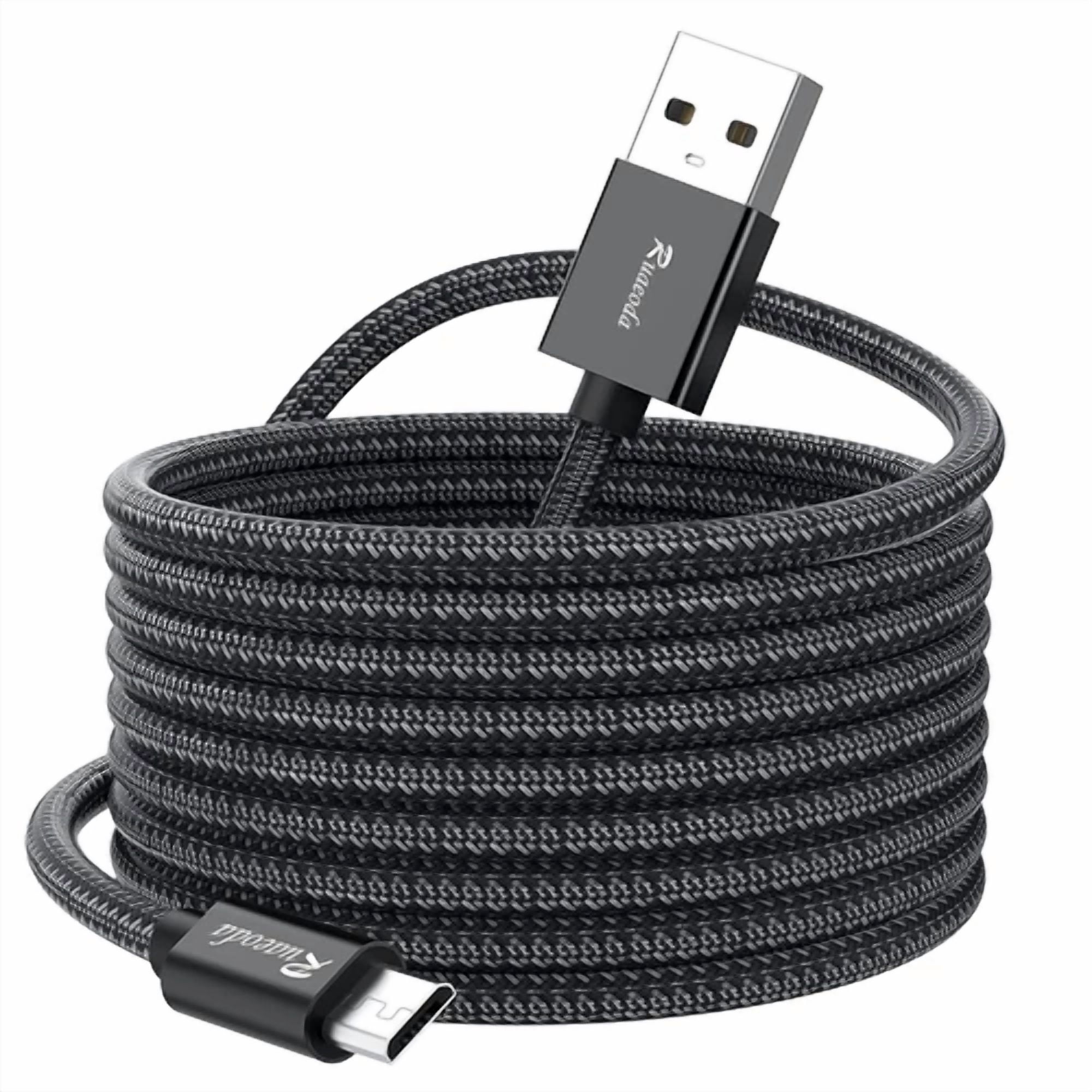 CIRCLE- Long Micro Usb Cable Android Charger 20Ft With Gold-Plated 20Ft, Nylon Braid