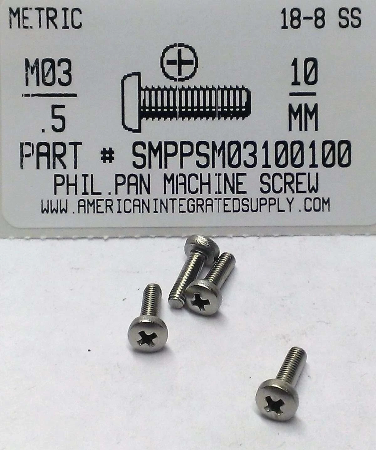 CIRCLE- M3-.50X10Mm Pan Head Phillips Machine Screws A2 Stainless Steel (40)