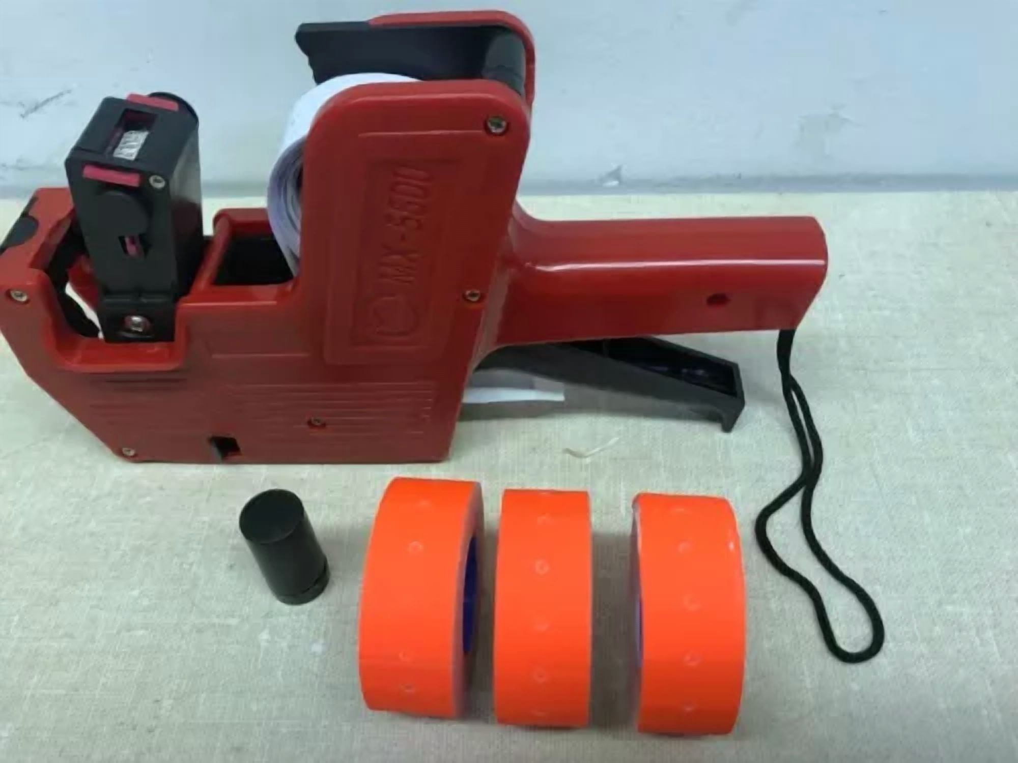 CIRCLE- Mx-5500 8 Digits Price Gun Labeler 3 Fl Red Color Rolls 3X1200 Labels & 1 Inker