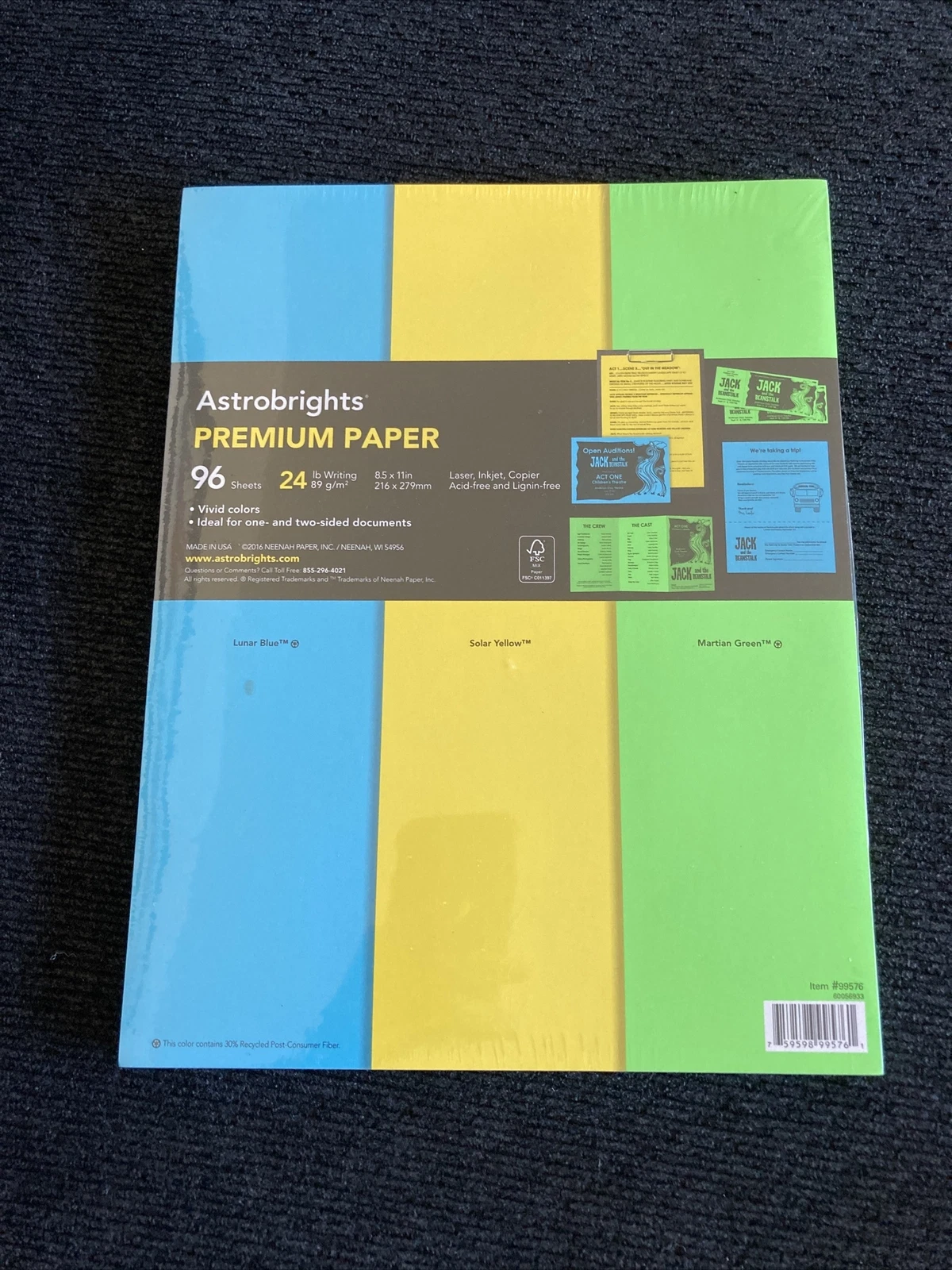 CIRCLE- Neenah Astrobrights Premium Paper 8.5 X 11" 24Lb Neon 96 Sheets 3 Colors Nip