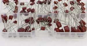 CIRCLE- New 100Pcs 10 Values Cbb Metallized Film Capacitor 100V Assorted Kit Red Color