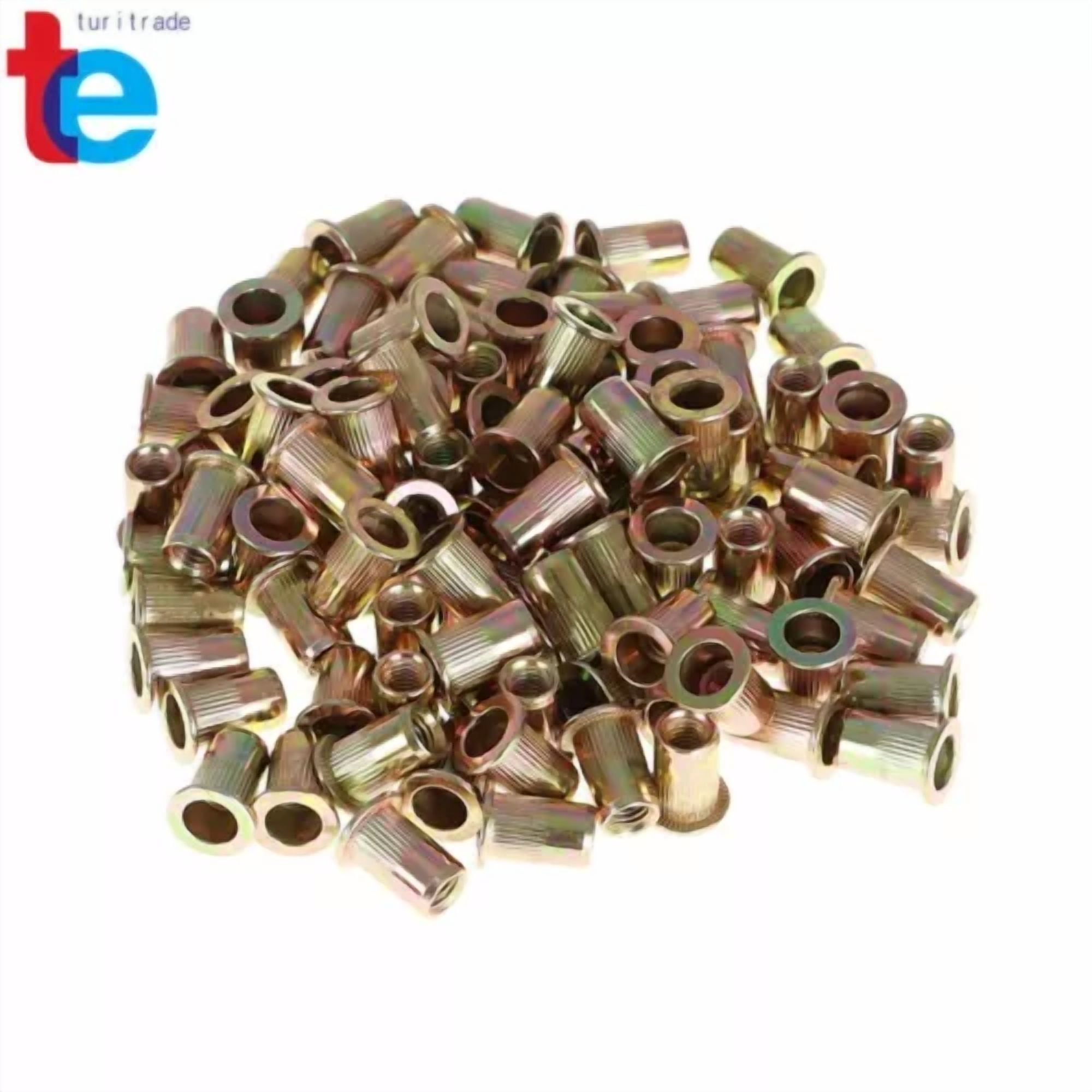 CIRCLE- Pack 100 M6 Metric Carbon Steel Rivet Nut Flat Head Threaded Insert Nutsert