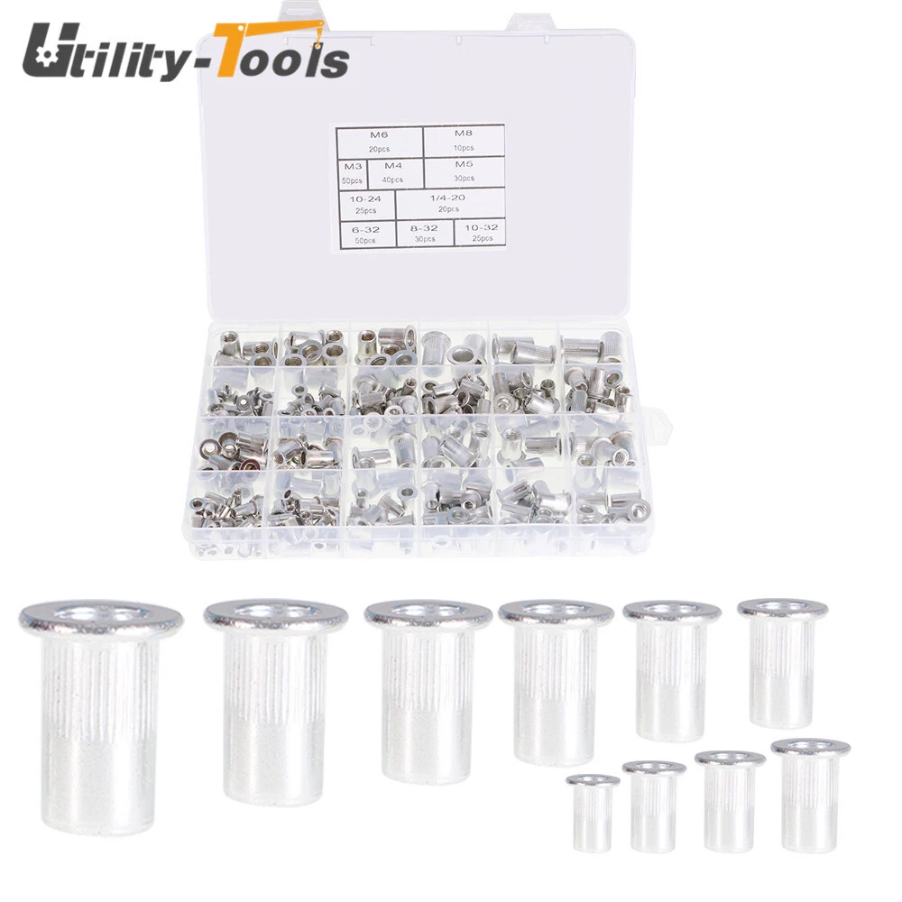 CIRCLE- Pack 300 Aluminum Rivet Nut Rivnut Nutsert Kit 150 Metric + 150 Sae