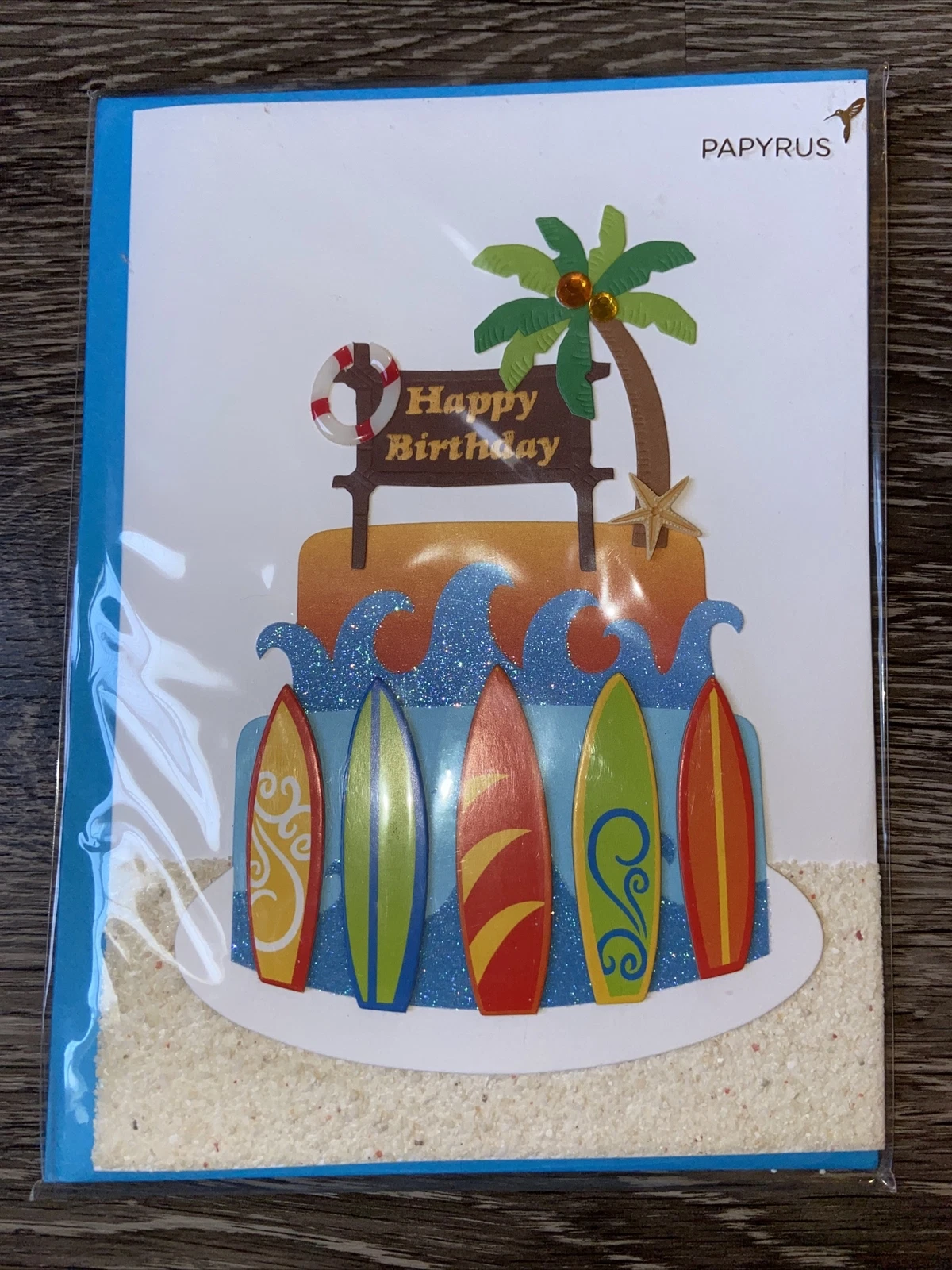 CIRCLE- Papyrus Birthday Card - Catch A Wave Beach Themed Cake