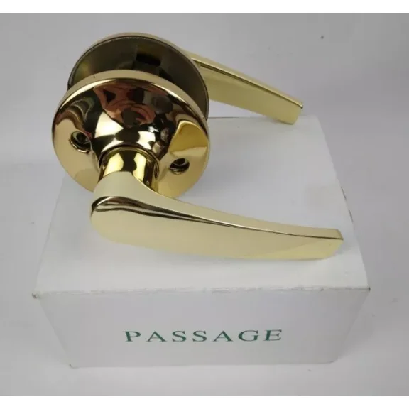 CIRCLE- Passage Door Knob Brass Tone Interior Lever Style Handle Lock Set Mobile Home Rv