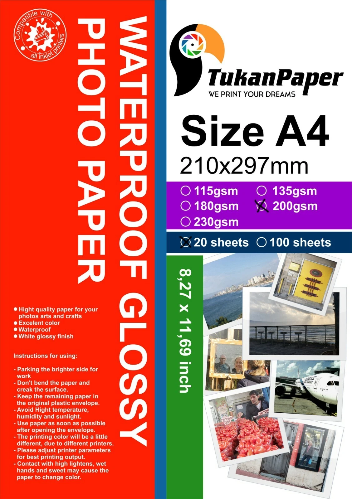 CIRCLE- Photography Glossy White Paper 8.3"X11.7" A4 Size 20 Sheets Weight 200Gsm