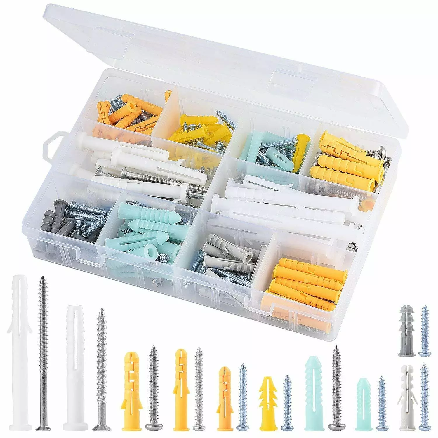 CIRCLE- Plastic Self Drilling Drywall Ribbed Anchors Assortment With Screws Kit 200 Pcs