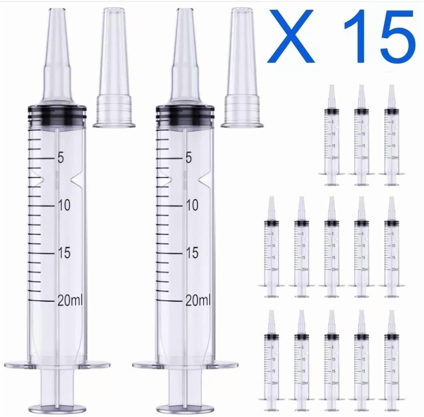CIRCLE- Plastic Syringes Without Needles 20Ml Syringe 15 Pack Applicator Oil With Cap