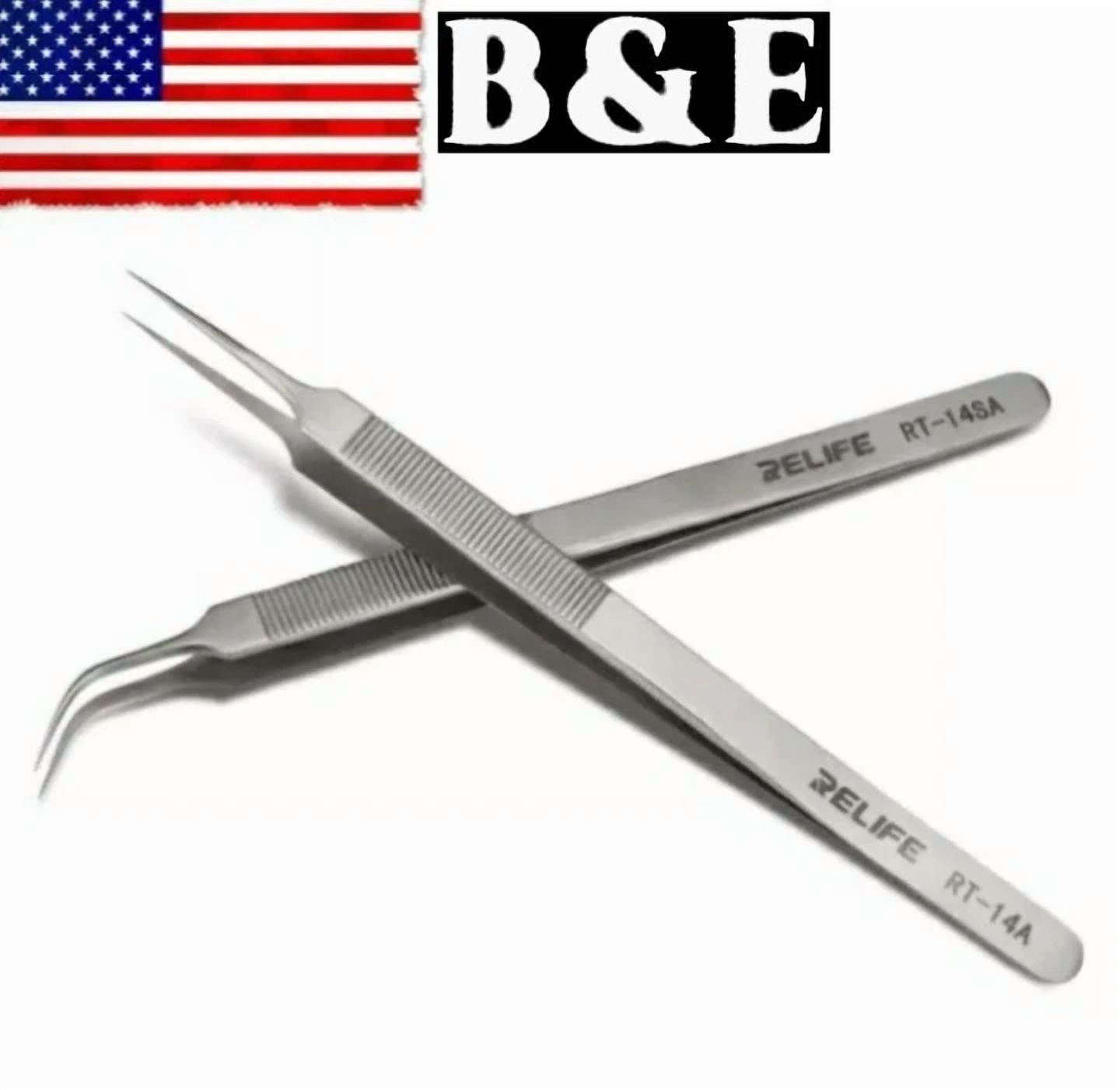 CIRCLE- Precision Tweezers 2Pc, Relife Rt-14A Rt-14Sa, Anti-Static, Pcb Bga Jewelry