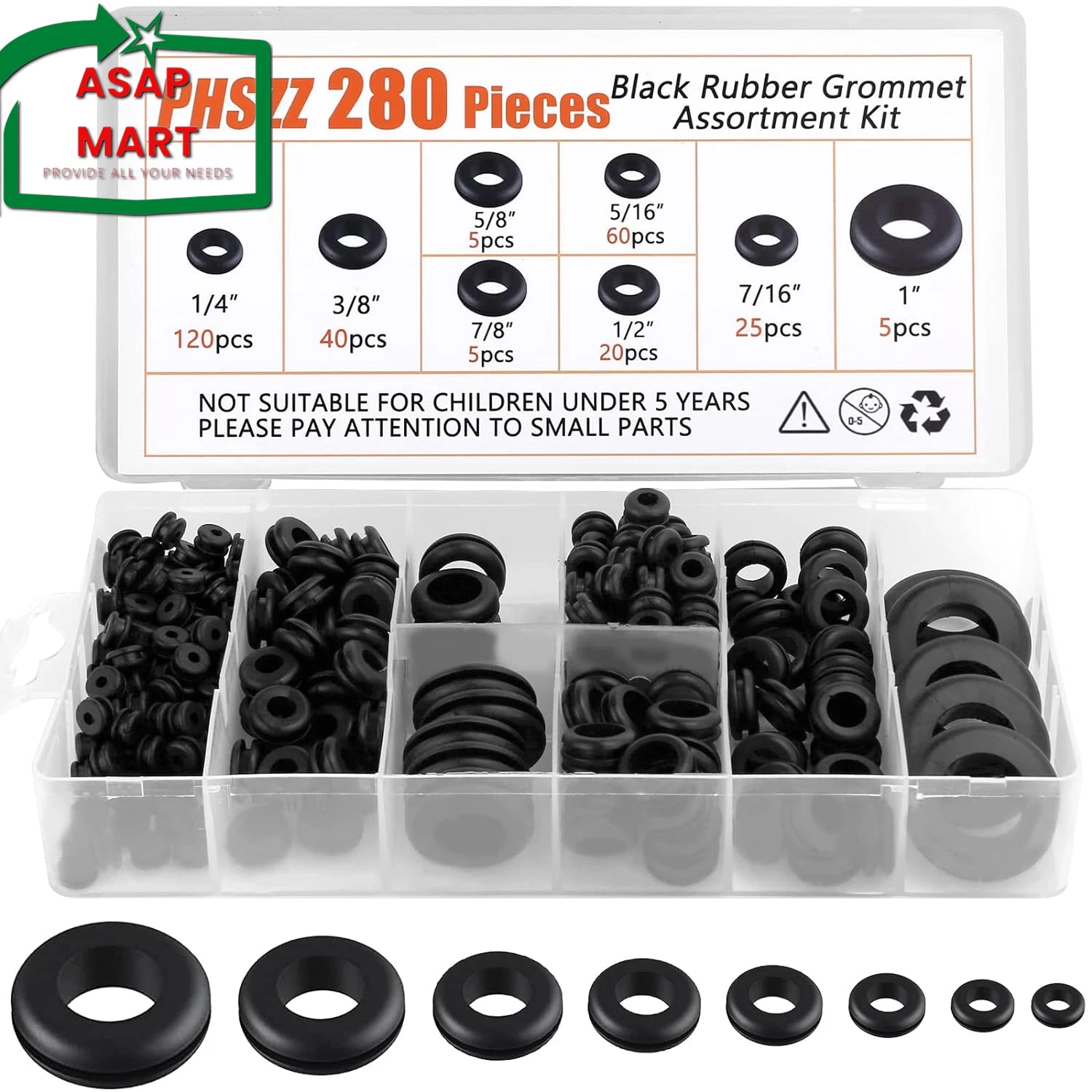 CIRCLE- Pshzz 280 Pcs Rubber Grommets Kit, Rubber Hole Grommet Gaskets Assortment For Wi