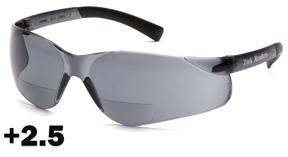 CIRCLE- Pyramex Ztek Bifocal Reader Safety Glasses With 2.5 Smoke Lens