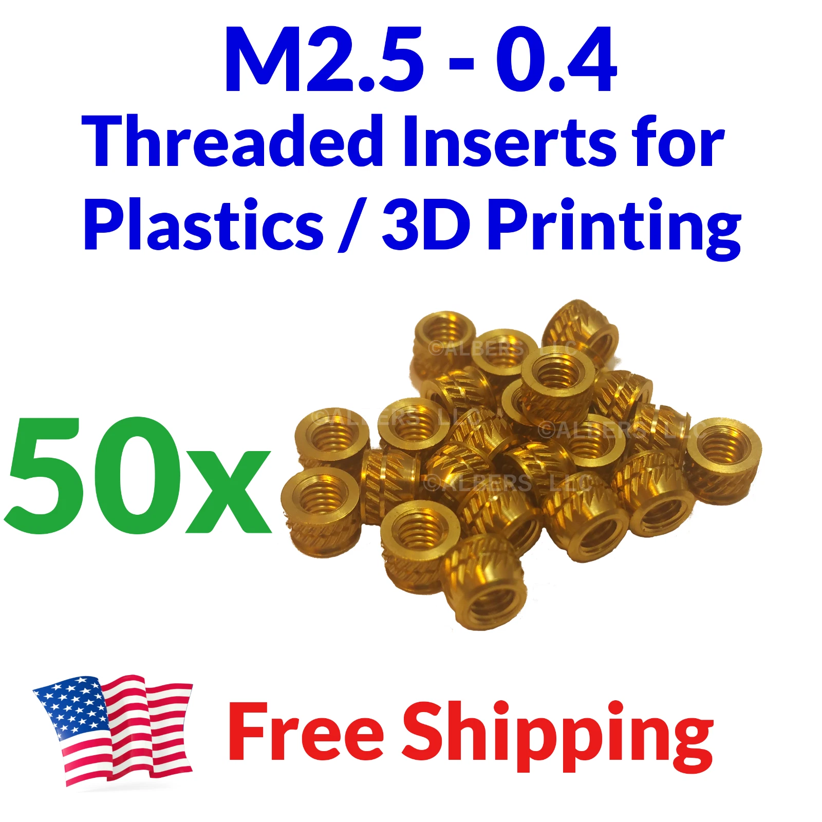 CIRCLE- Qty 50 M2.5 2.5Mm M2.5-0.4 Brass Threaded Heat Set Screw Inserts For 3D Printing