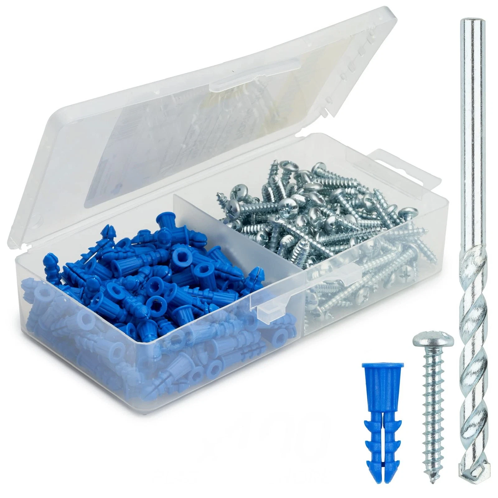 CIRCLE- Ribbed Plastic Drywall Anchor Kit With Screws And Masonry Drill Bit, 10-12 X 1"