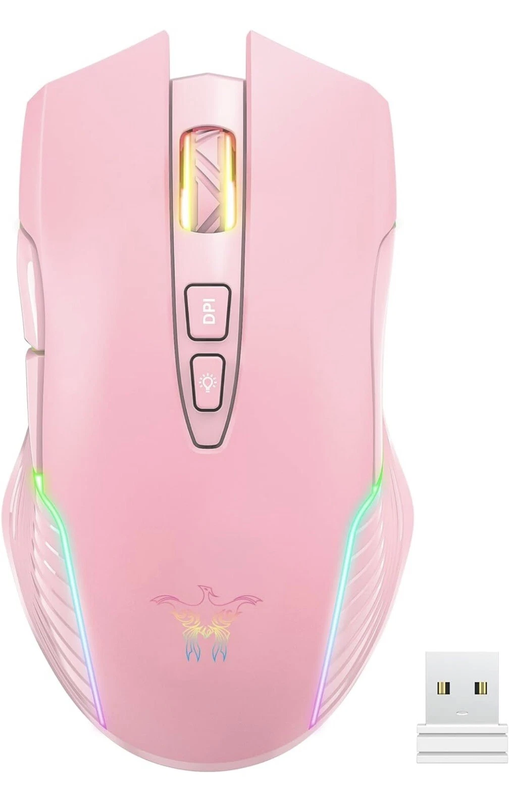 CIRCLE- SIMGAL RGB Wireless Gaming Mouse Pink Rechargeable Ergonomic Design Adjustabl...